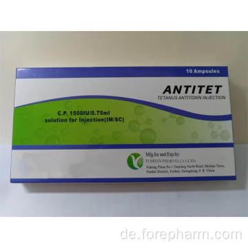 GMP -zertifizierte Tetanus -Antitoxin -Injektion 1500iU/0,75 ml